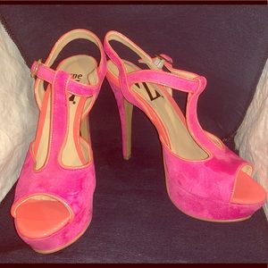 Type Z Pink & Orange Suede Heels